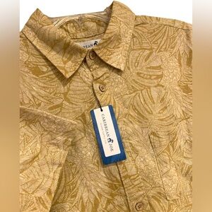 🎄SOLD💕Caribbean Joe Tropical Print Linen Blend Button Short Sleeve Shirt Men L
